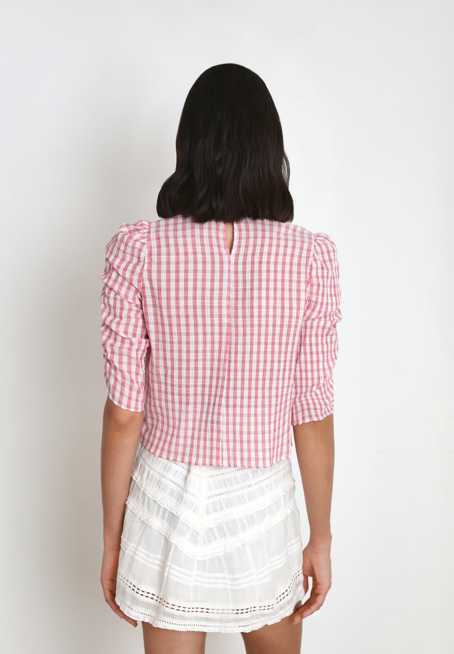 BLUSA VICHY MANGA FRUNCE