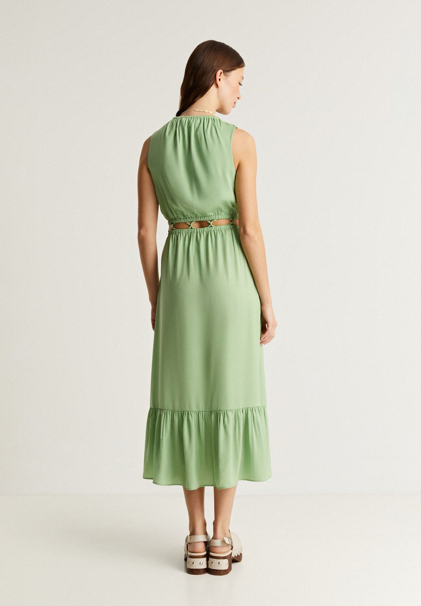 VESTIDO MIDI SATINADO ABERTURA CINTURA