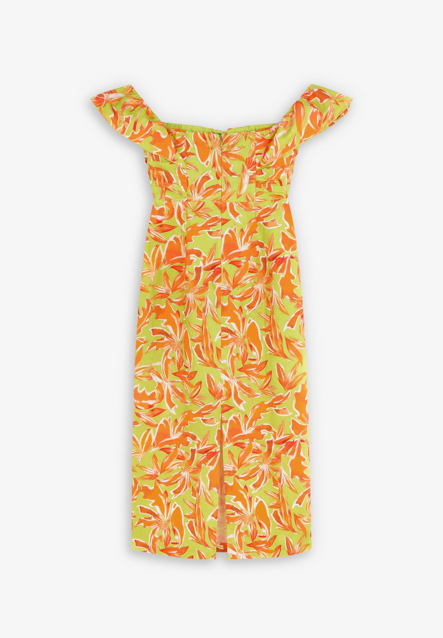 VESTIDO LINO MIDI DRAPEADO PECHO