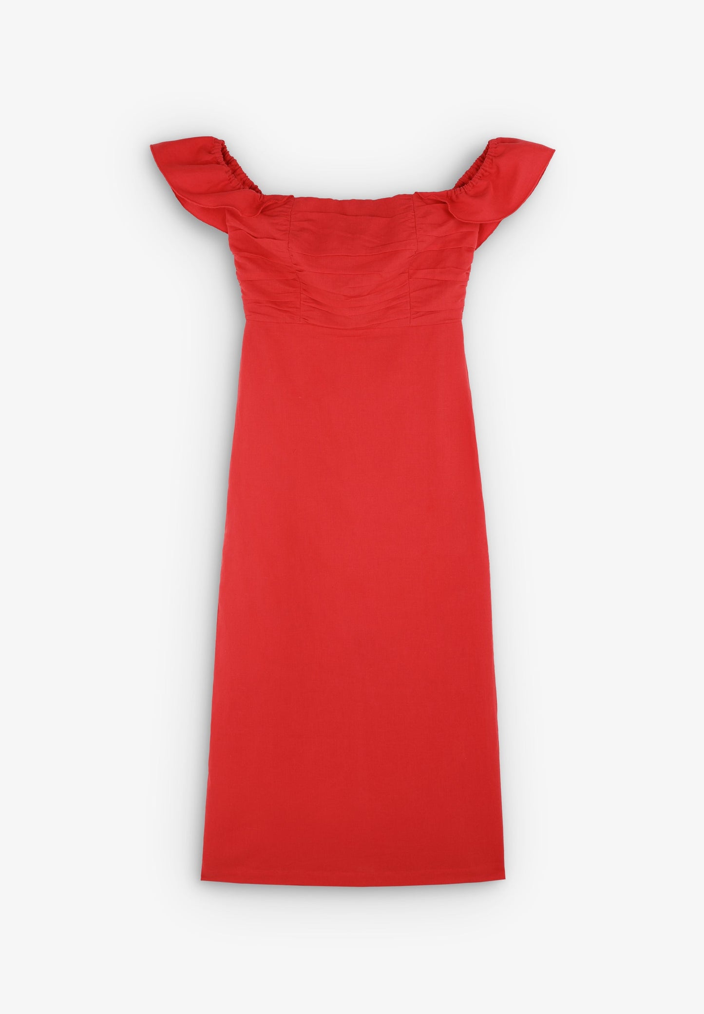 VESTIDO LINO MIDI DRAPEADO PECHO