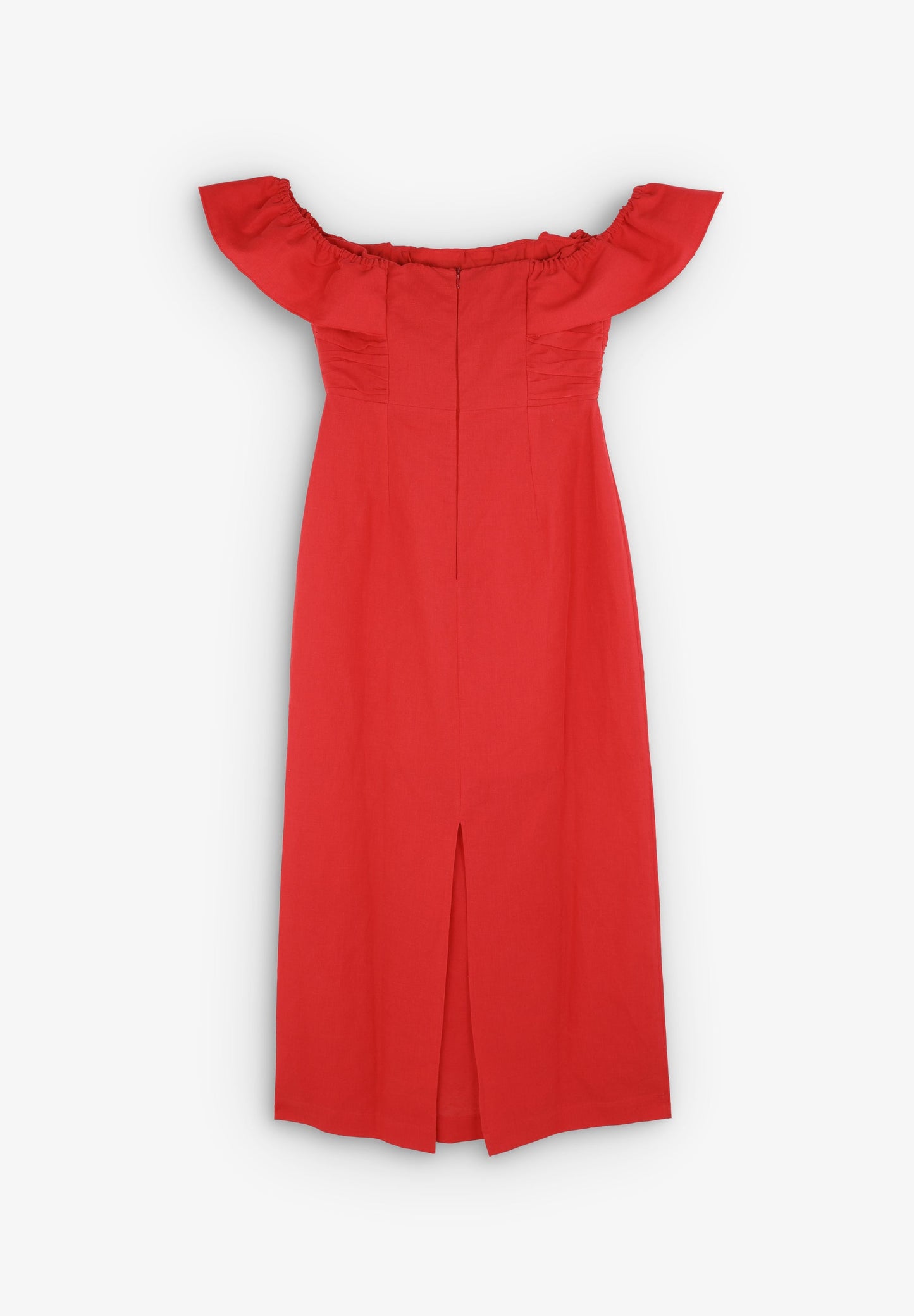 VESTIDO LINO MIDI DRAPEADO PECHO