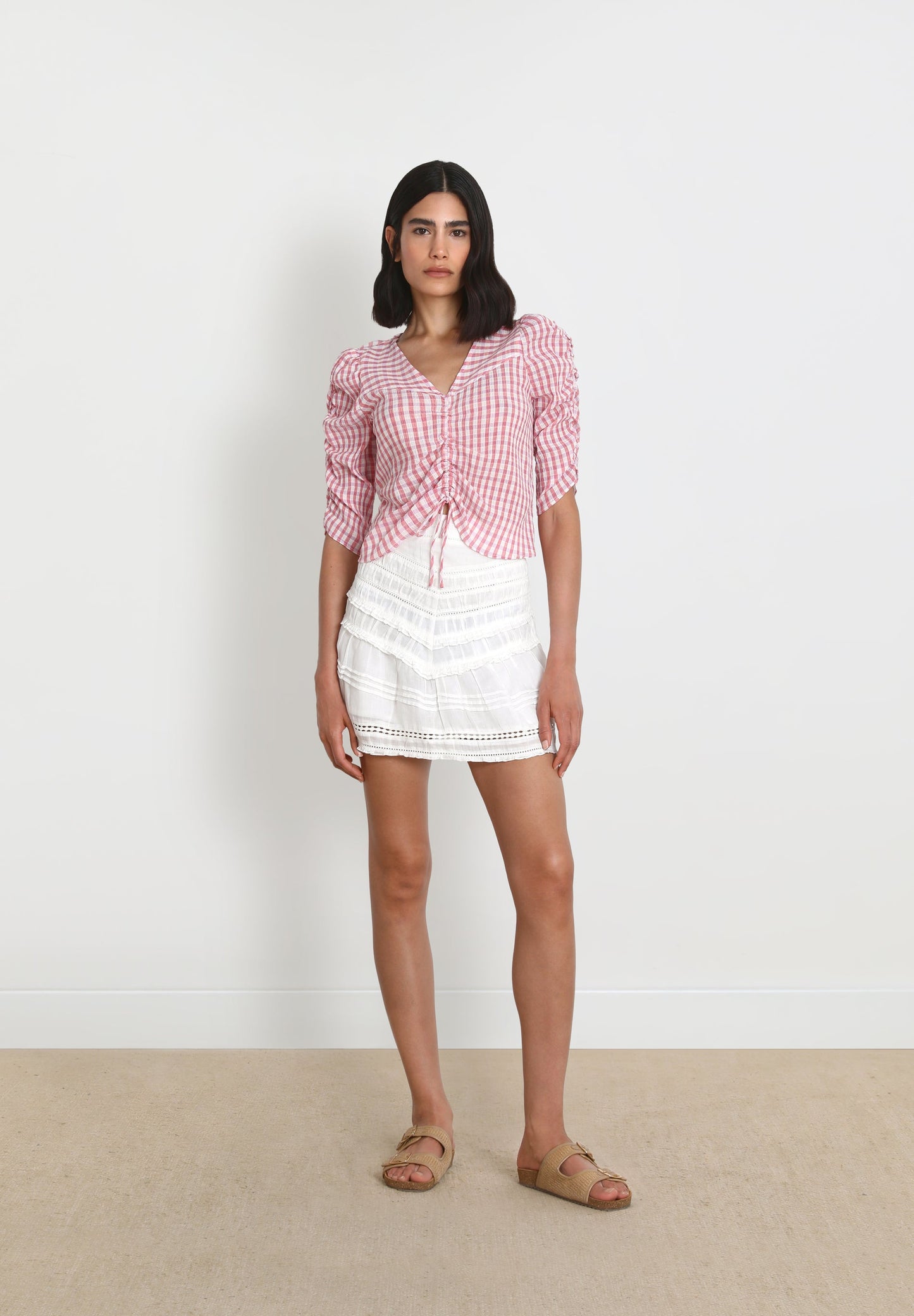 BLUSA VICHY MANGA FRUNCE