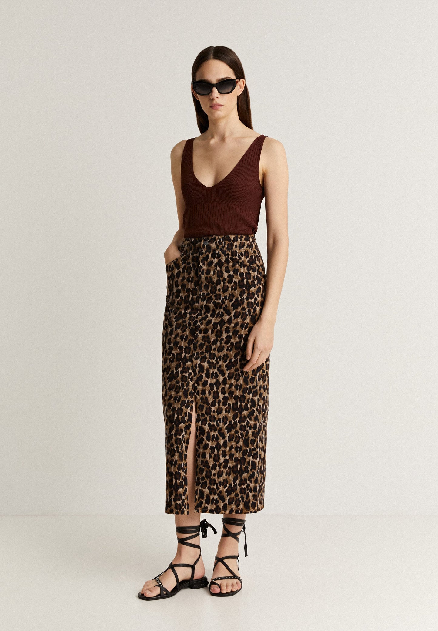 FALDA MIDI DENIM LEOPARDO