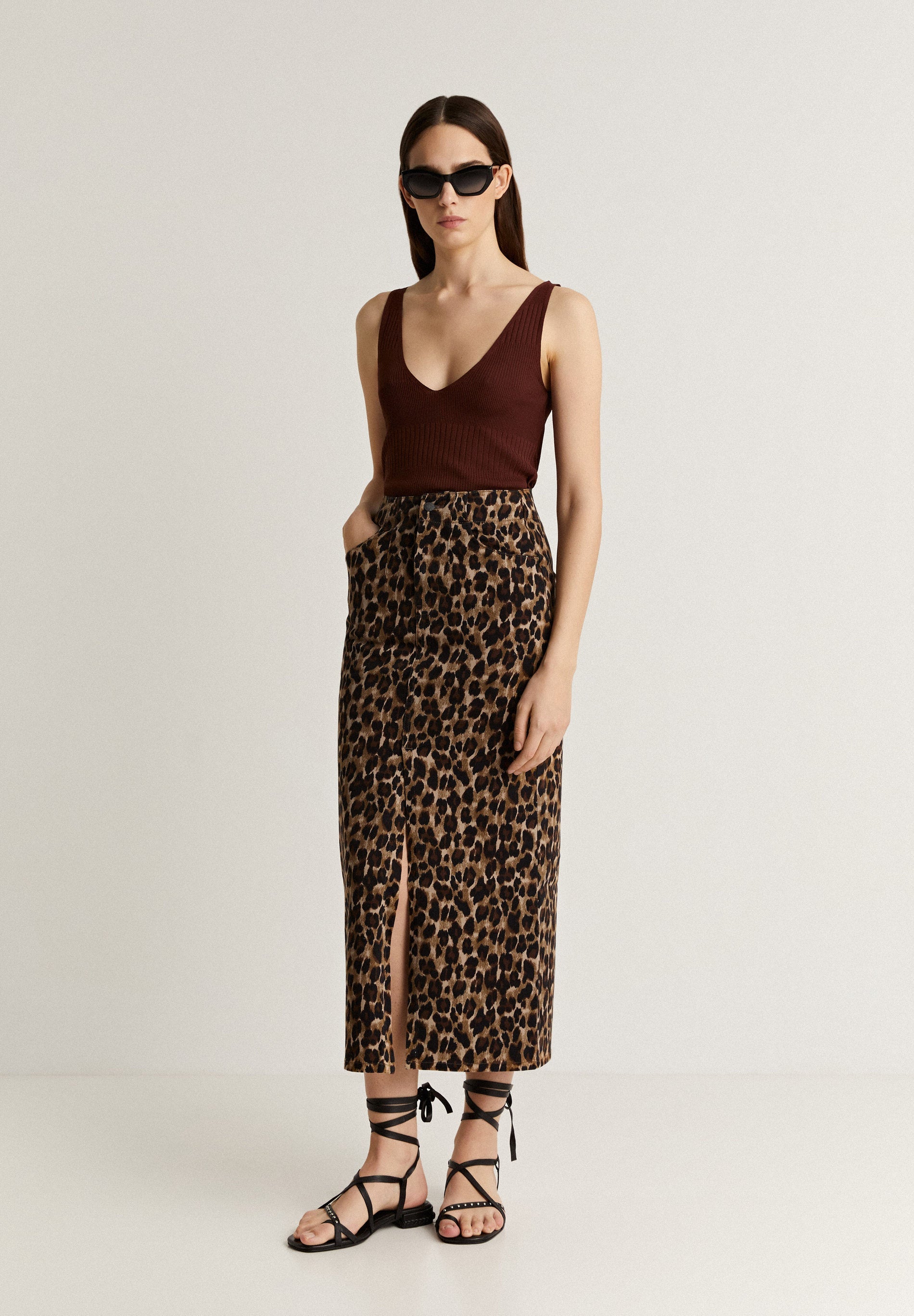 FALDA MIDI DENIM LEOPARDO