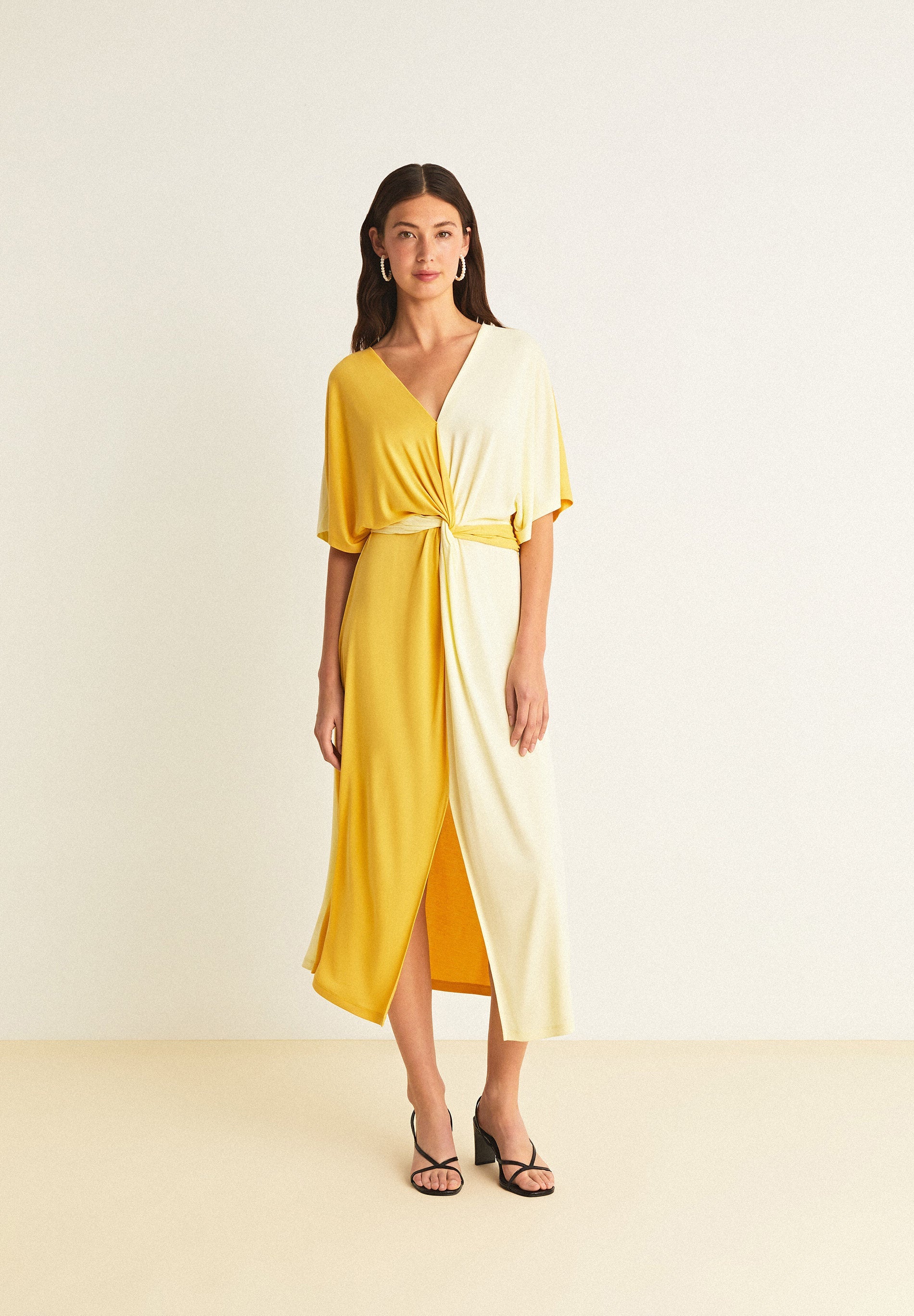 VESTIDO MIDI CUPRO BICOLOR
